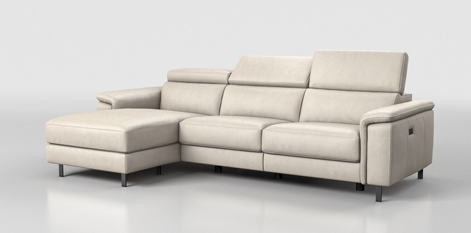 Luzzano - large corner sofa with 1 electric recliner - left peninsula